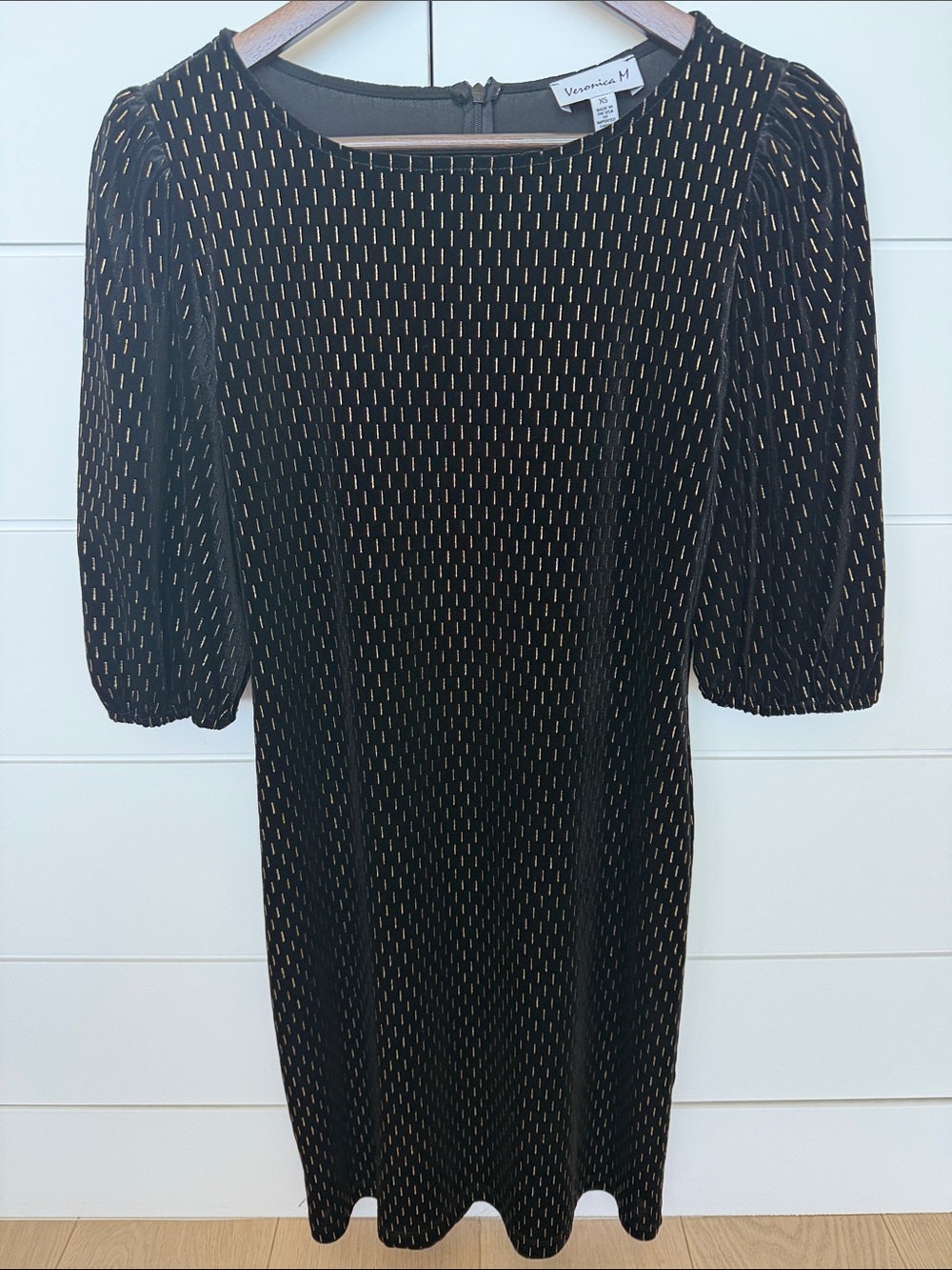 Veronica M Black Midi Dress with Gold Pinstripe Detail